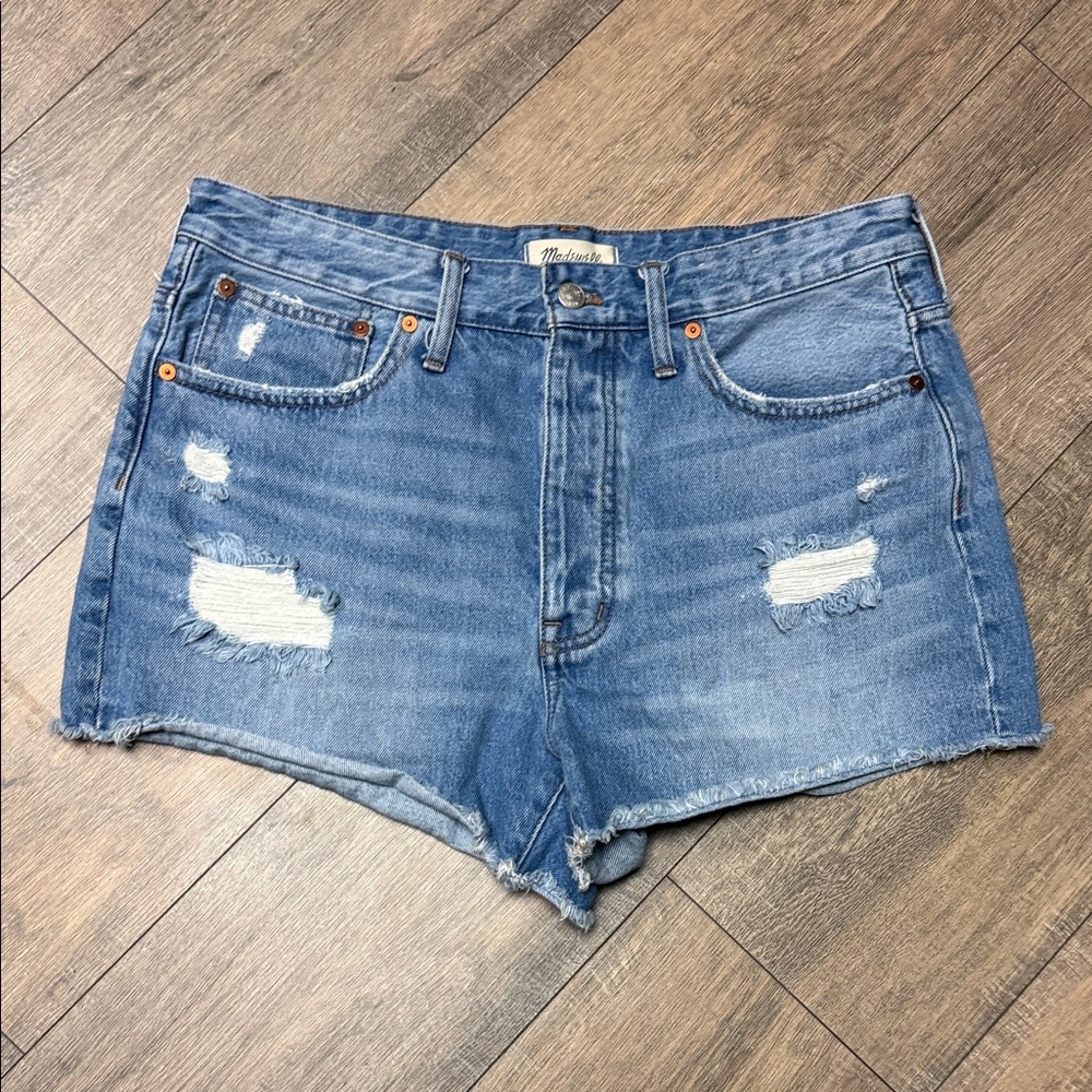 Madewell Distressed Light Blue High-Rise Denim Cutoff Shorts